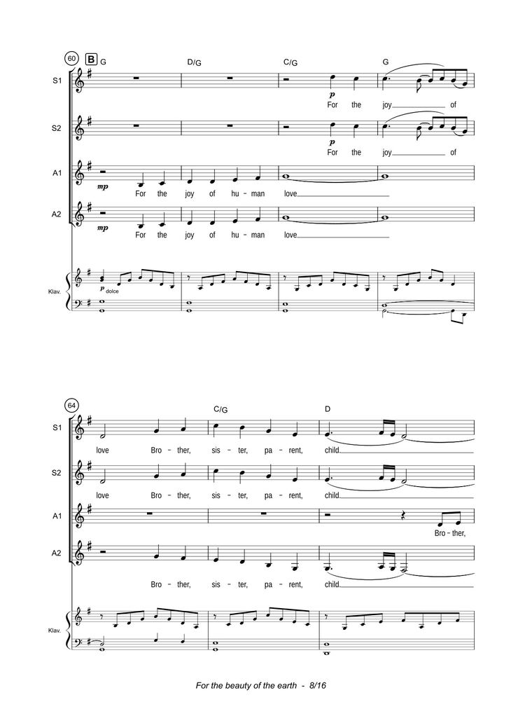 Page 8 of the piano sheet music PDF - For the beauty of the earth Sheet Piano by John Rutter