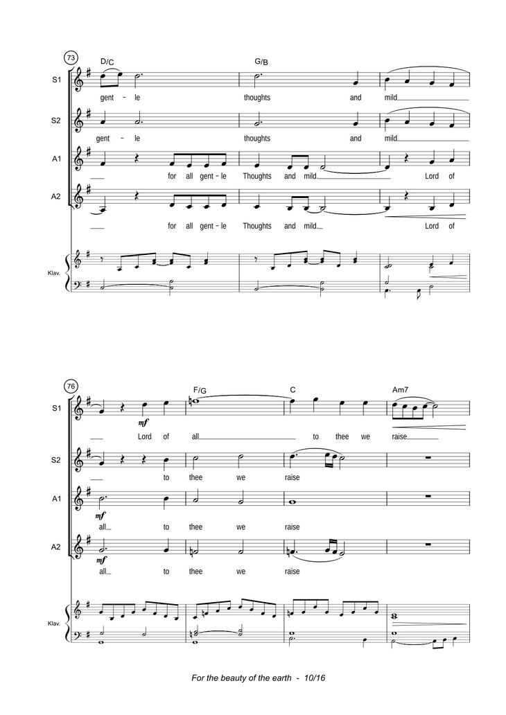 Page 10 of the piano sheet music PDF - For the beauty of the earth Sheet Piano by John Rutter