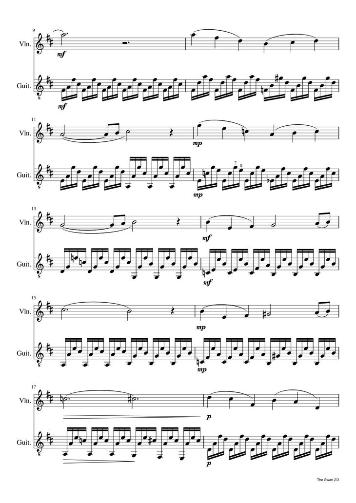 Page 2 of the piano sheet music PDF - The Swan Sheet Piano by Camille Saint-Saëns (1835-1921)