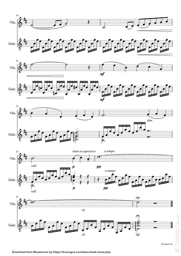 Page 3 of the piano sheet music PDF - The Swan Sheet Piano by Camille Saint-Saëns (1835-1921)