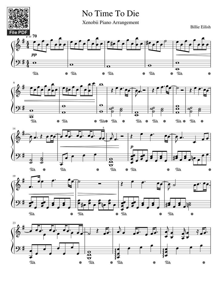 Page 1 of the piano sheet music PDF - No Time To Die Sheet Piano by Nobii_Piano