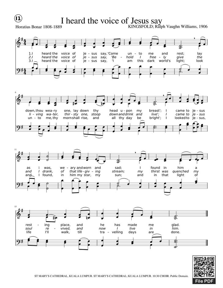 Page 1 of the piano sheet music PDF - I heard the voice of Jesus say (SATB) by St. Marys Cathedral Kuala Lumpur