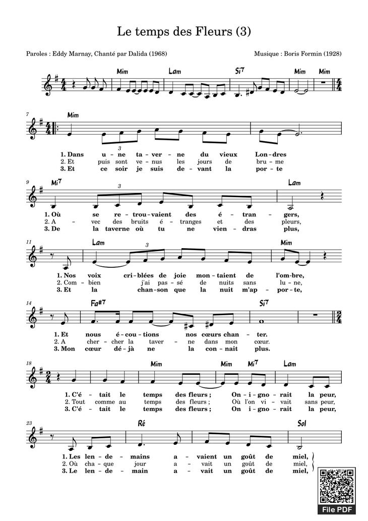 Page 1 of the piano sheet music PDF - Le temps des Fleurs (3) Sheet Piano by Bernard Beck