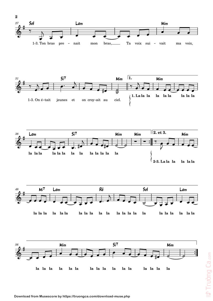 Page 2 of the piano sheet music PDF - Le temps des Fleurs (3) Sheet Piano by Bernard Beck