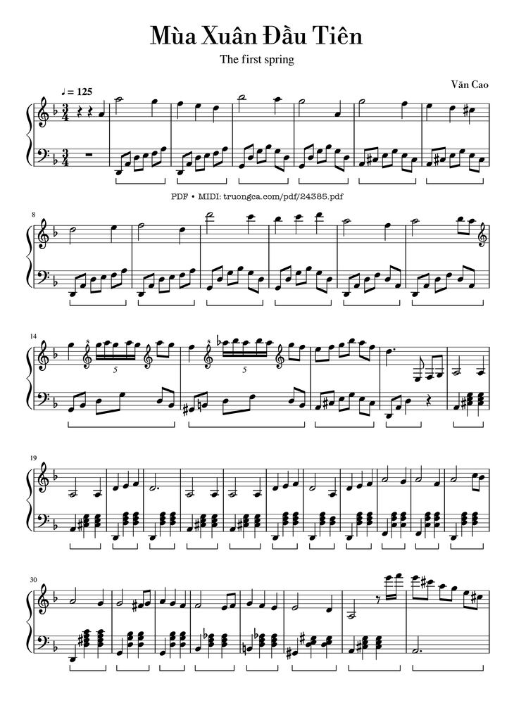 Page 1 of the piano sheet music PDF - Mùa Xuân Đầu Tiên Sheet Piano by Văn Cao