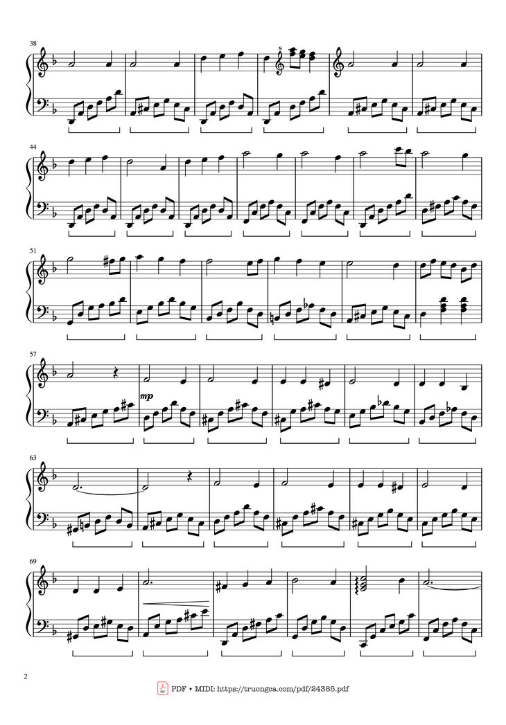Page 2 of the piano sheet music PDF - Mùa Xuân Đầu Tiên Sheet Piano by Văn Cao