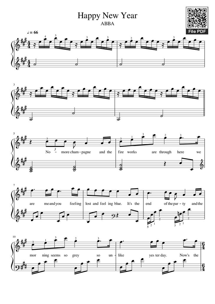 Page 1 of the piano sheet music PDF - Happy New Year Sheet Piano by Johnmacmil@gmail.com