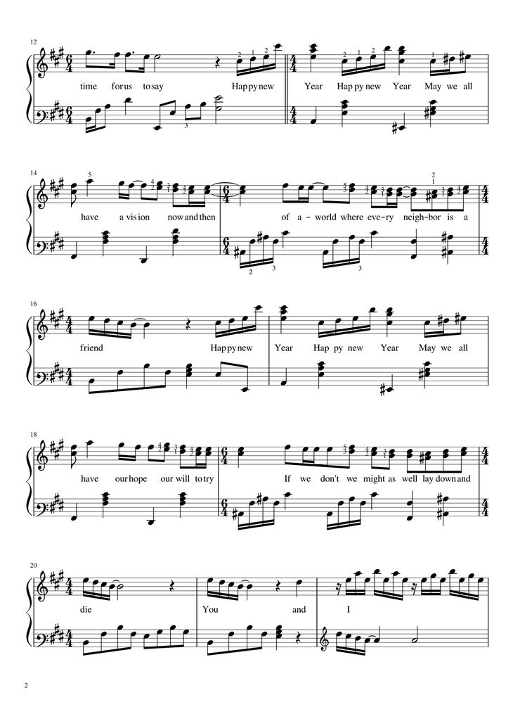 Page 2 of the piano sheet music PDF - Happy New Year Sheet Piano by Johnmacmil@gmail.com