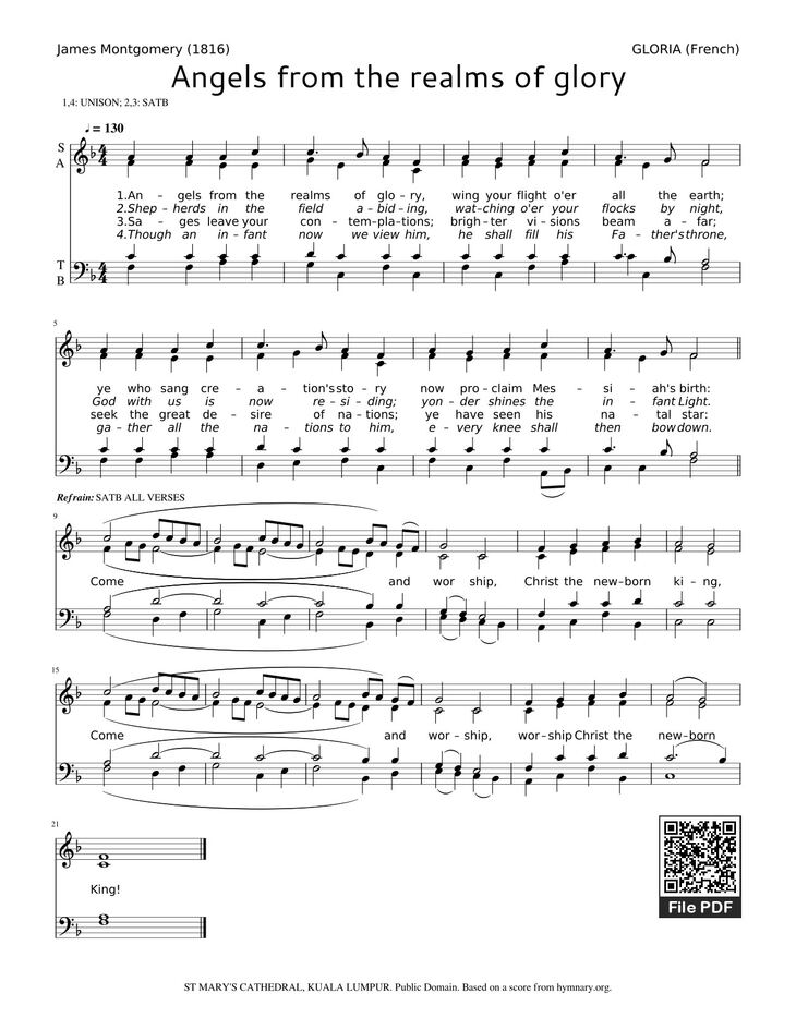 Page 1 of the piano sheet music PDF - Angels from the realms of glory Sheet Piano by James Montgomery