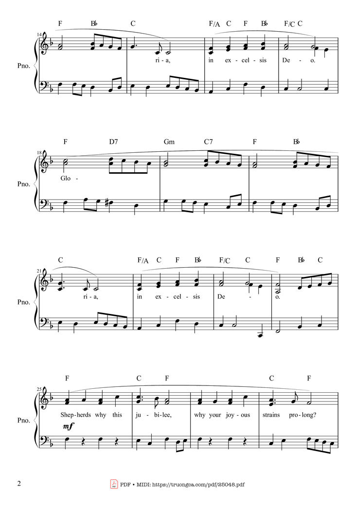 Page 2 of the piano sheet music PDF - Angels We Have Heard On High Sheet Piano by Traditional