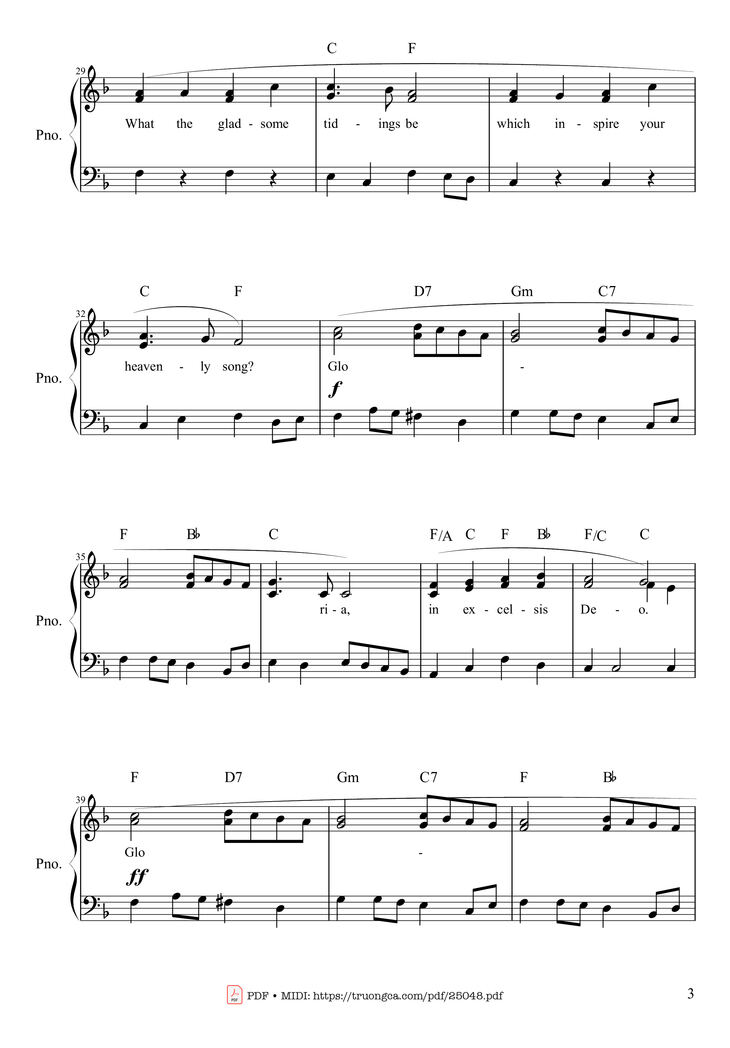 Page 3 of the piano sheet music PDF - Angels We Have Heard On High Sheet Piano by Traditional