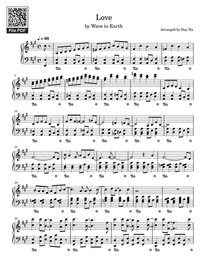 Page 1 of the piano sheet music PDF - Love – Wave to Earth Sheet Piano by Duy H Ha