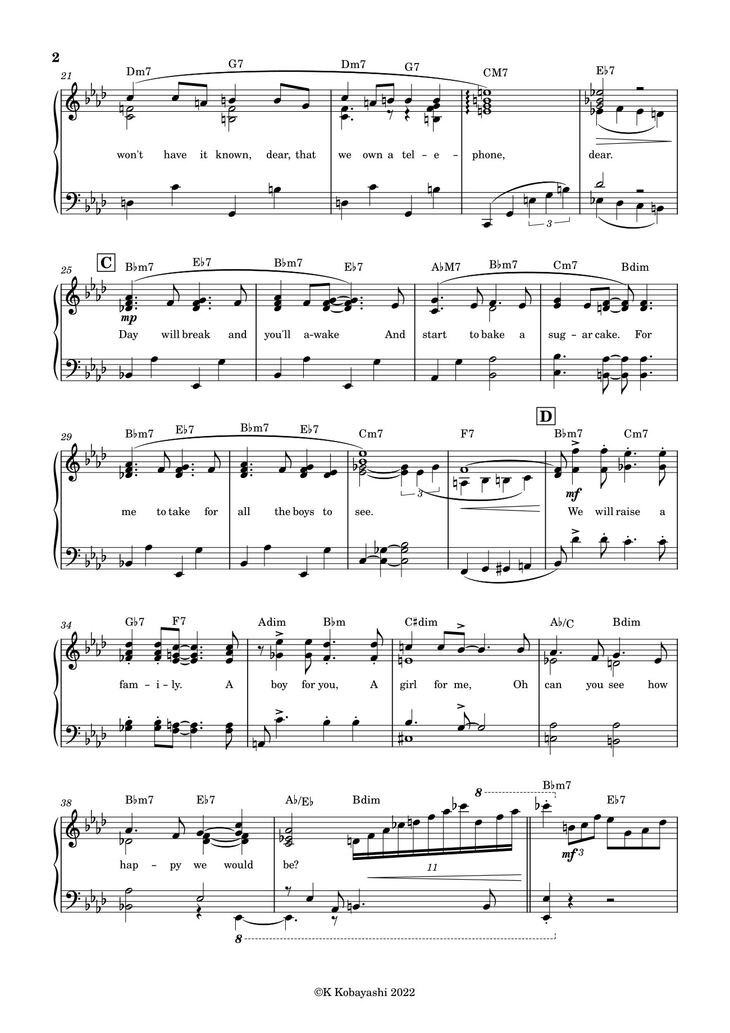 Page 2 of the piano sheet music PDF - Tea For Two Sheet Piano by K Kobayashi