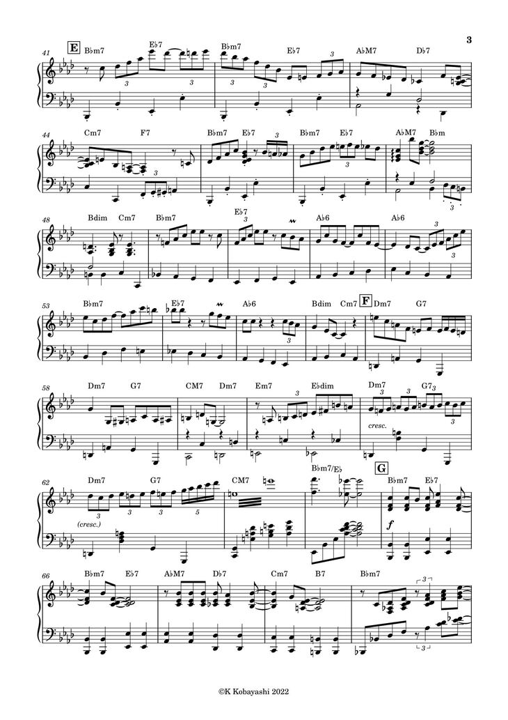 Page 3 of the piano sheet music PDF - Tea For Two Sheet Piano by K Kobayashi