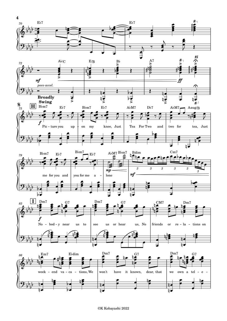 Page 4 of the piano sheet music PDF - Tea For Two Sheet Piano by K Kobayashi