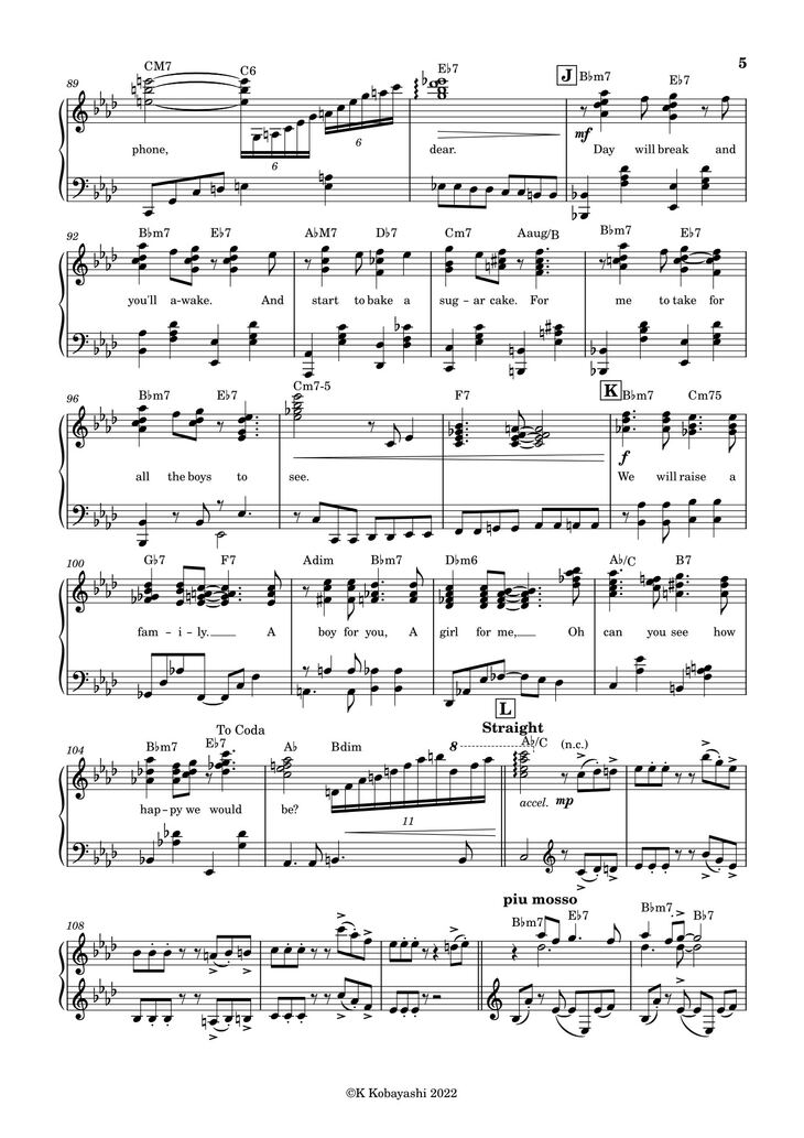 Page 5 of the piano sheet music PDF - Tea For Two Sheet Piano by K Kobayashi