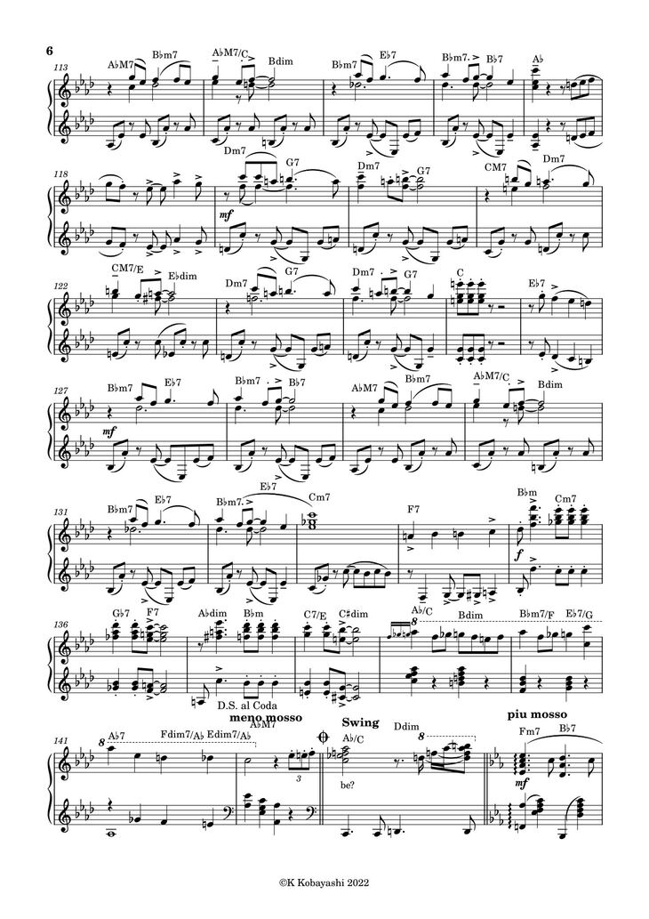 Page 6 of the piano sheet music PDF - Tea For Two Sheet Piano by K Kobayashi