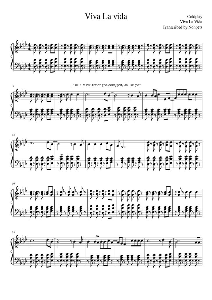 Page 1 of the piano sheet music PDF - Viva La vida Sheet Piano by Coldplay