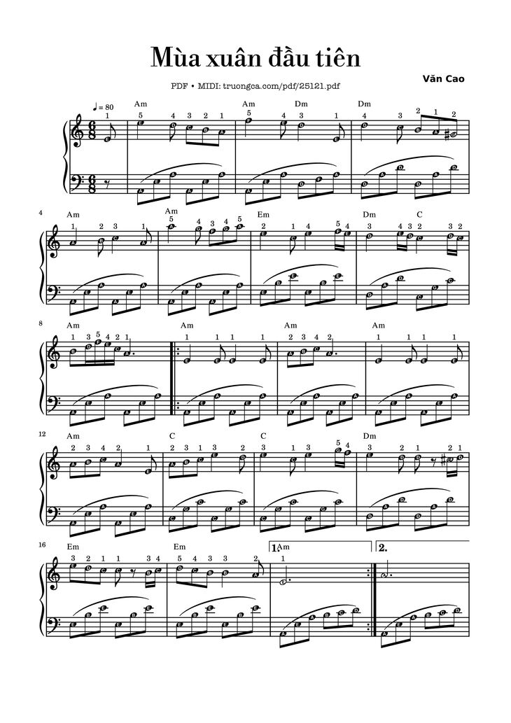 Page 1 of the piano sheet music PDF - Mùa xuân đầu tiên Piano easy by NS Văn Cao