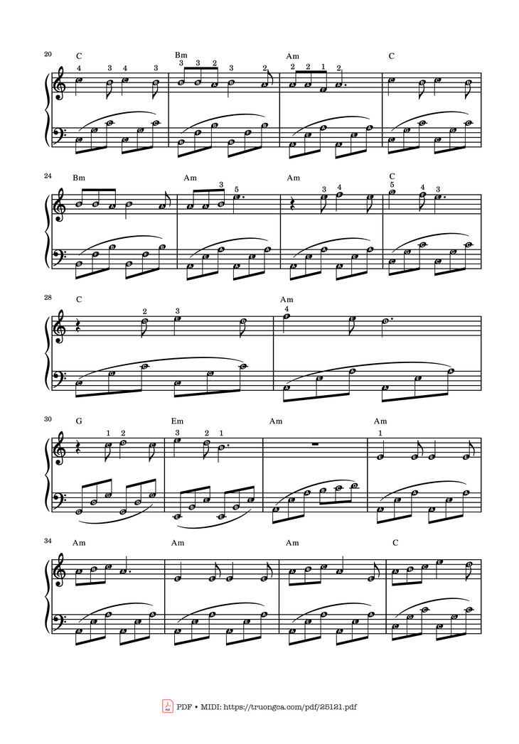 Page 2 of the piano sheet music PDF - Mùa xuân đầu tiên Piano easy by NS Văn Cao