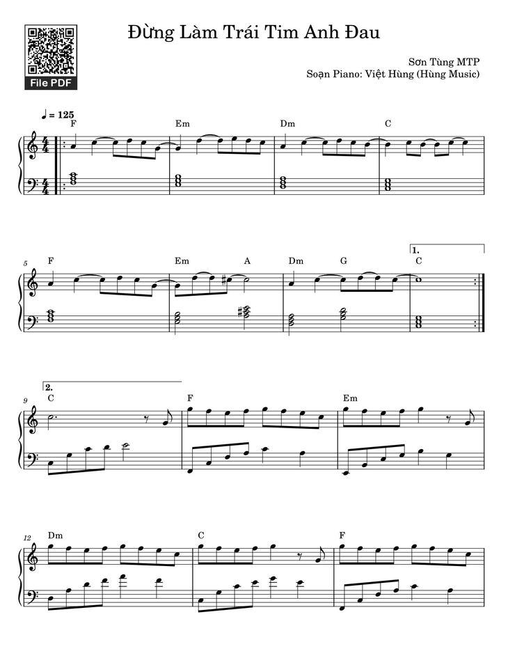 Page 1 of the piano sheet music PDF Piano - Đừng Làm Trái Tim Anh Đau Sheet Piano by Sơn Tùng MTP 