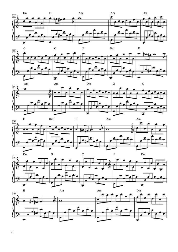 Page 2 of the piano sheet music PDF - Passacaglia by Arrangement by Handel Halvorsen