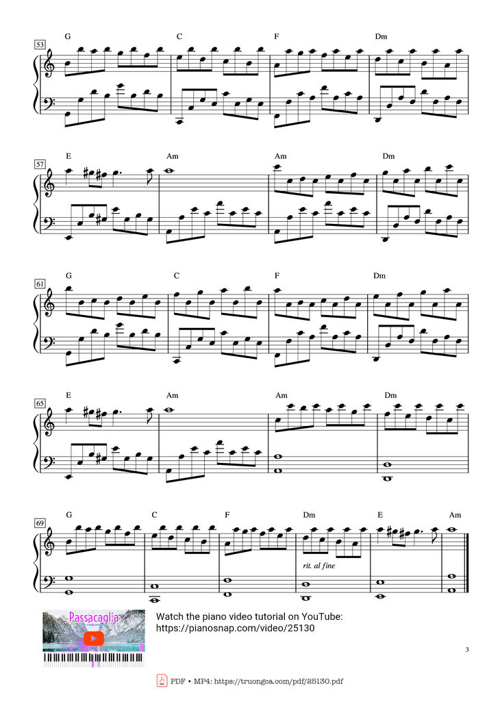 Page 3 of the piano sheet music PDF - Passacaglia by Arrangement by Handel Halvorsen