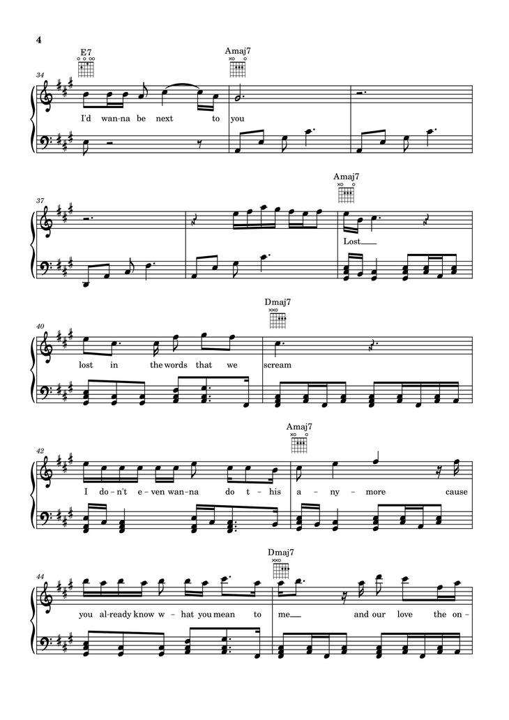 Page 4 of the piano sheet music PDF - Die With A Smile - Bruno Mars And Lady Gaga Sheet Piano by Unregistered_user