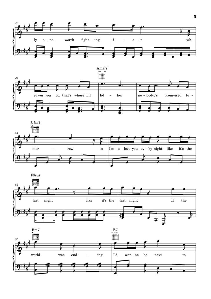 Page 5 of the piano sheet music PDF - Die With A Smile - Bruno Mars And Lady Gaga Sheet Piano by Unregistered_user