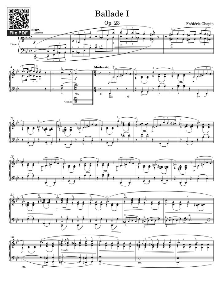 Page 1 of the piano sheet music PDF - Ballade No I by Chopin