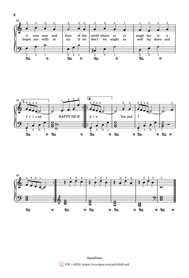 Page 2 of the piano sheet music PDF - Happy new year Piano Easy by Abba