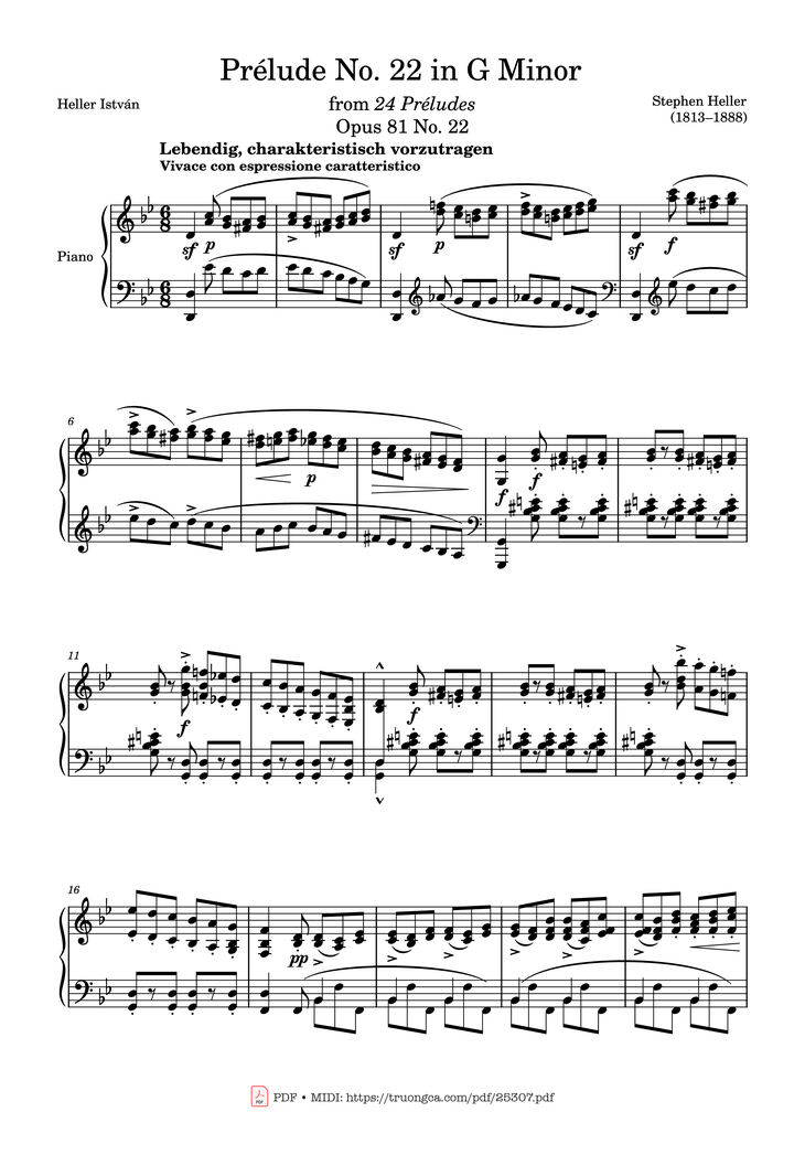 Page 1 of the piano sheet music PDF - Prélude No 22 in G Minor Sheet Piano by Stephen Heller
