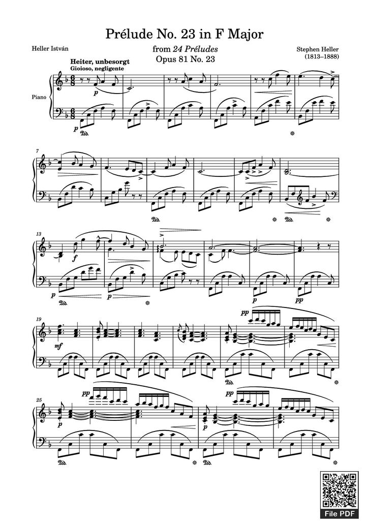 Page 1 of the piano sheet music PDF - Prélude No. 23 in F Major Sheet Piano by Stephen Heller (1813–1888)