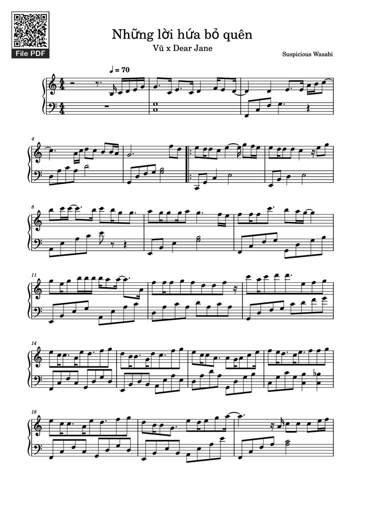 Page 1 of the piano sheet music PDF Piano - Những lời hứa bỏ quên Sheet Piano by Suspicious Wasabi