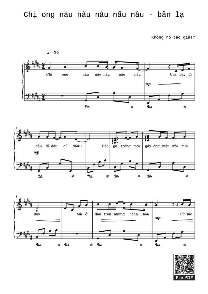 Page 1 of the piano sheet music PDF Piano - Chị ong nâu nấu nâu nấu nầu - bản lạ Sheet Piano by Ngo Duong Hoang An