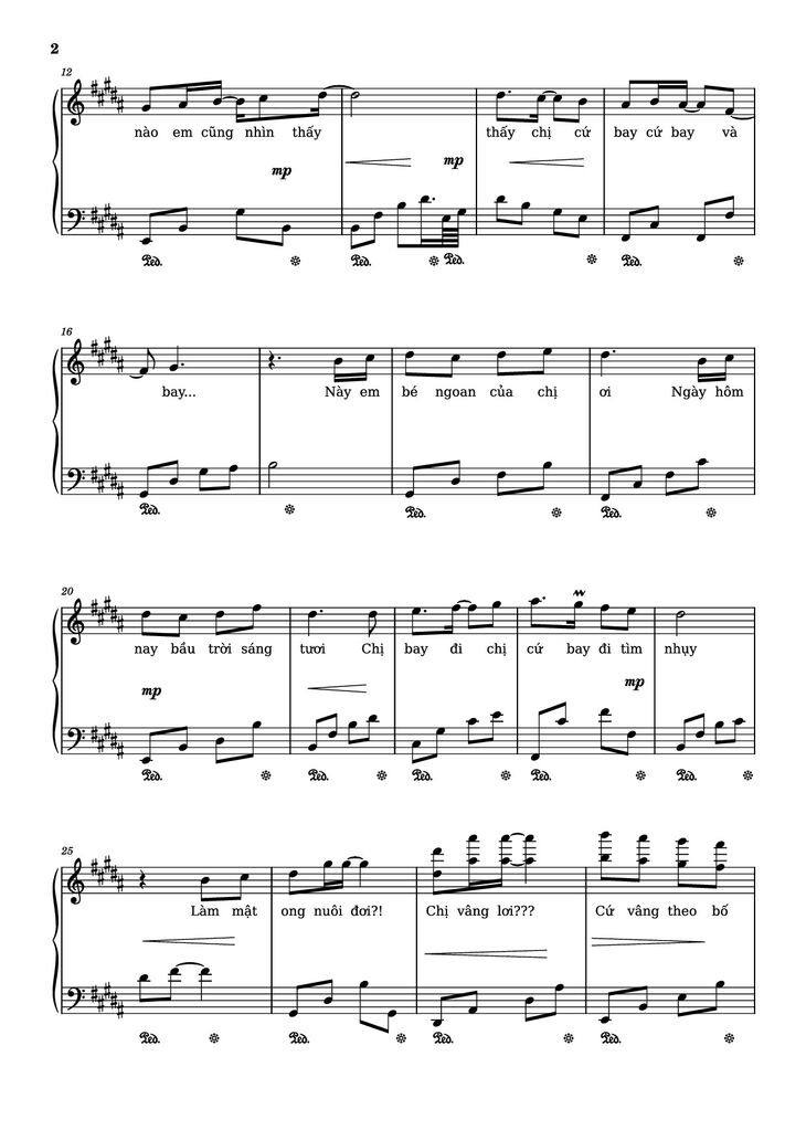 Page 2 of the piano sheet music PDF Piano - Chị ong nâu nấu nâu nấu nầu - bản lạ Sheet Piano by Ngo Duong Hoang An