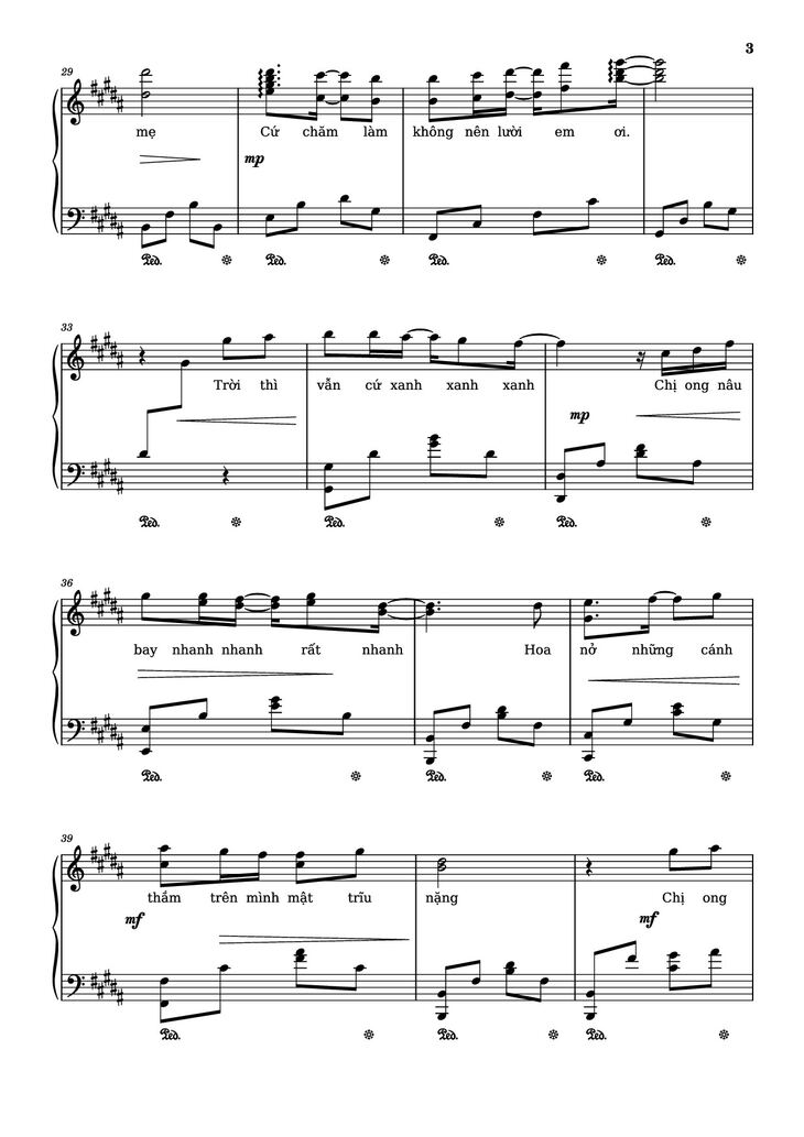 Page 3 of the piano sheet music PDF Piano - Chị ong nâu nấu nâu nấu nầu - bản lạ Sheet Piano by Ngo Duong Hoang An