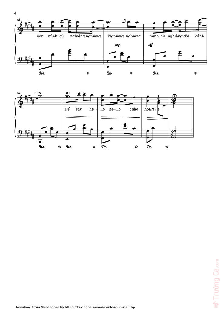 Page 4 of the piano sheet music PDF Piano - Chị ong nâu nấu nâu nấu nầu - bản lạ Sheet Piano by Ngo Duong Hoang An