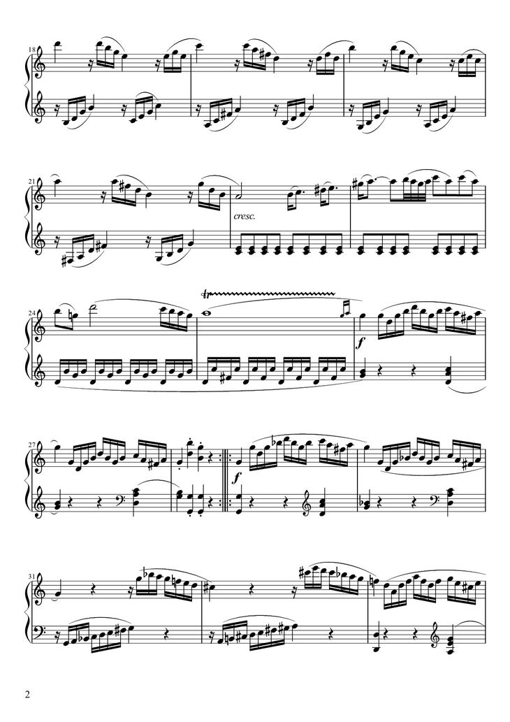 Page 2 of the piano sheet music PDF - Sonata No. 16 Sheet Piano by Wolfgang Amadeus Mozart