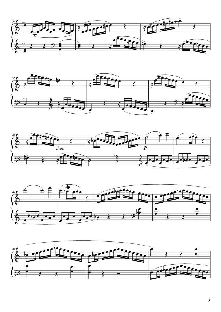Page 3 of the piano sheet music PDF - Sonata No. 16 Sheet Piano by Wolfgang Amadeus Mozart