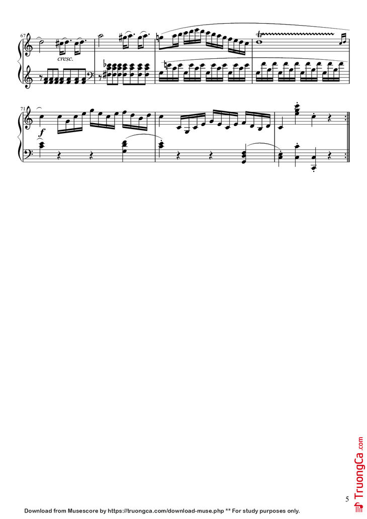 Page 5 of the piano sheet music PDF - Sonata No. 16 Sheet Piano by Wolfgang Amadeus Mozart
