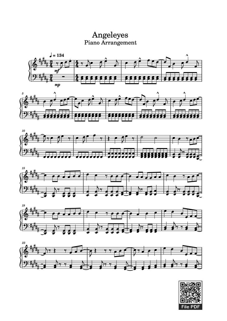 Page 1 of the piano sheet music PDF Piano - Angeleyes Sheet Piano by ABBA
