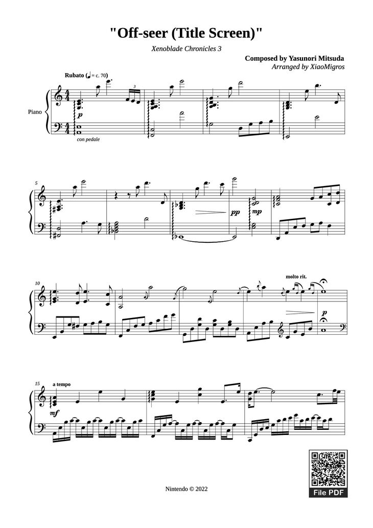 Page 1 of the piano sheet music PDF Piano - Off-seer (Title Screen) Piano by Yasunori Mitsuda