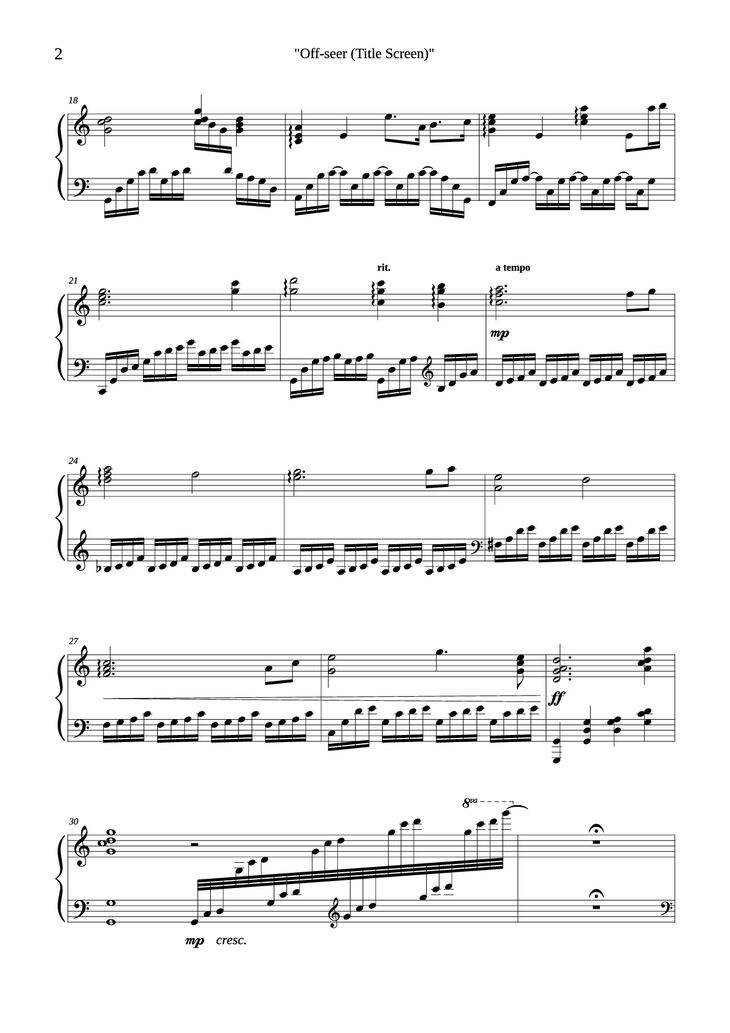Page 2 of the piano sheet music PDF Piano - Off-seer (Title Screen) Piano by Yasunori Mitsuda
