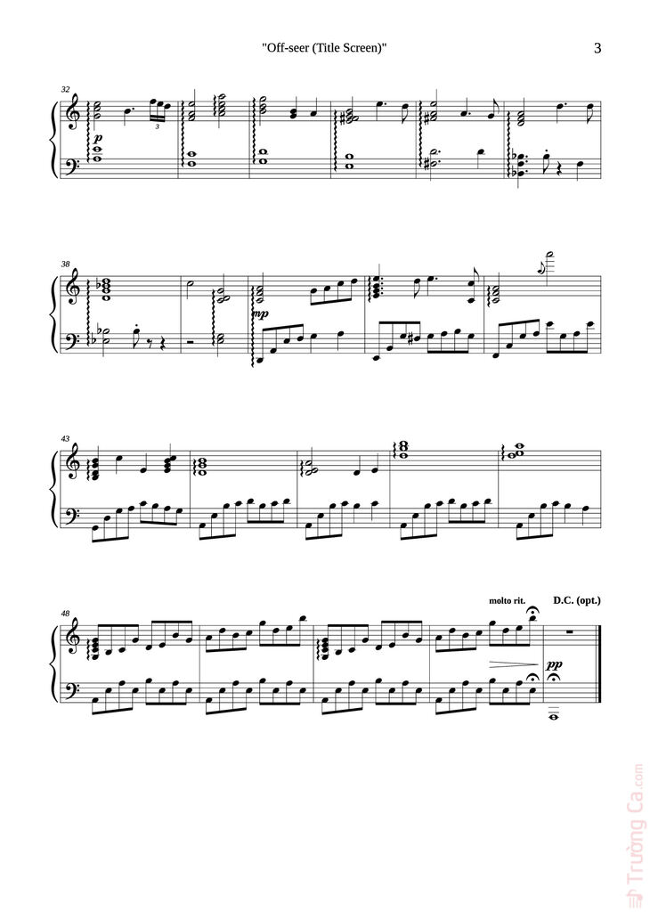 Page 3 of the piano sheet music PDF Piano - Off-seer (Title Screen) Piano by Yasunori Mitsuda