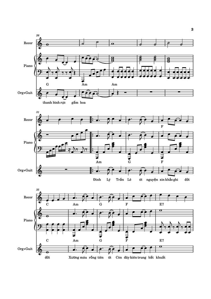 Page 3 of the piano sheet music PDF Piano - HÀO KHÍ VIỆT NAM Piano, Recorder, Synthesizer by Sáng tác: Holy Thắng