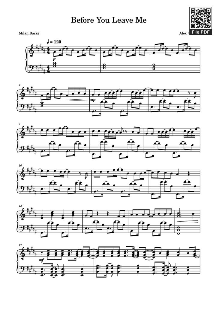 Page 1 of the piano sheet music PDF Piano - Before You Leave Me Piano by Alex Warren