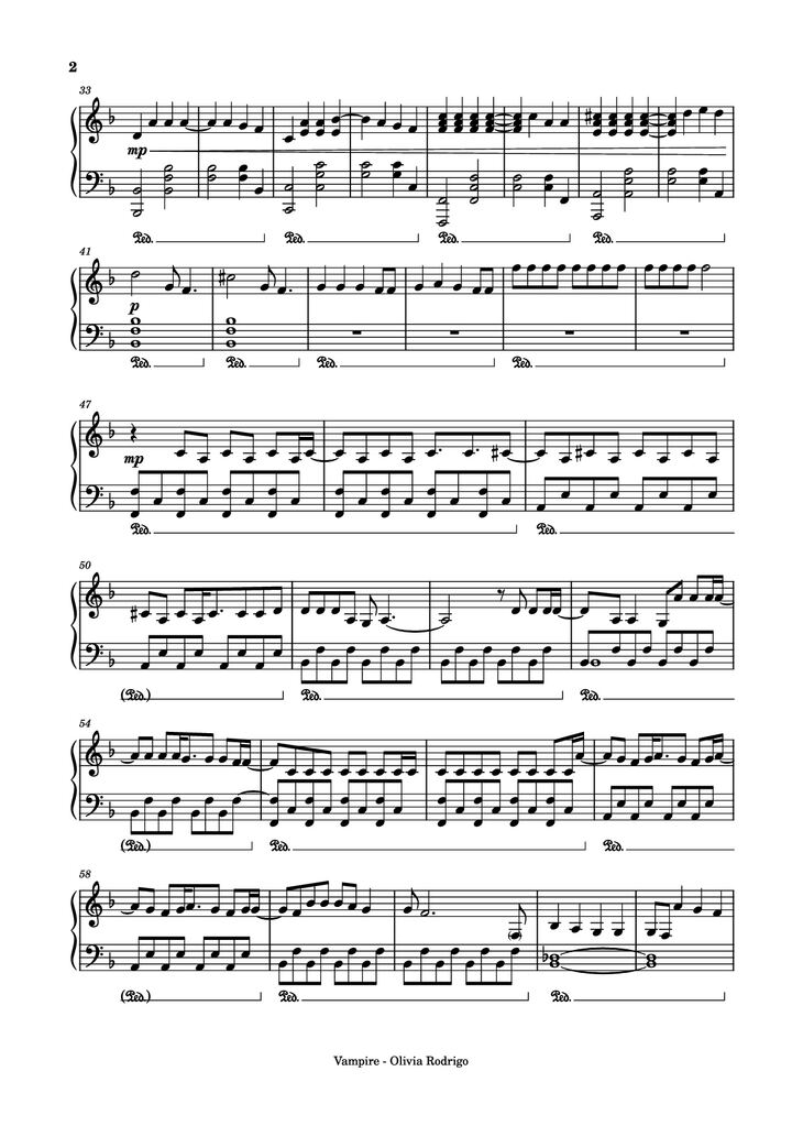 Page 2 of the piano sheet music PDF Piano - Vampire Piano by Olivia Rodrigo