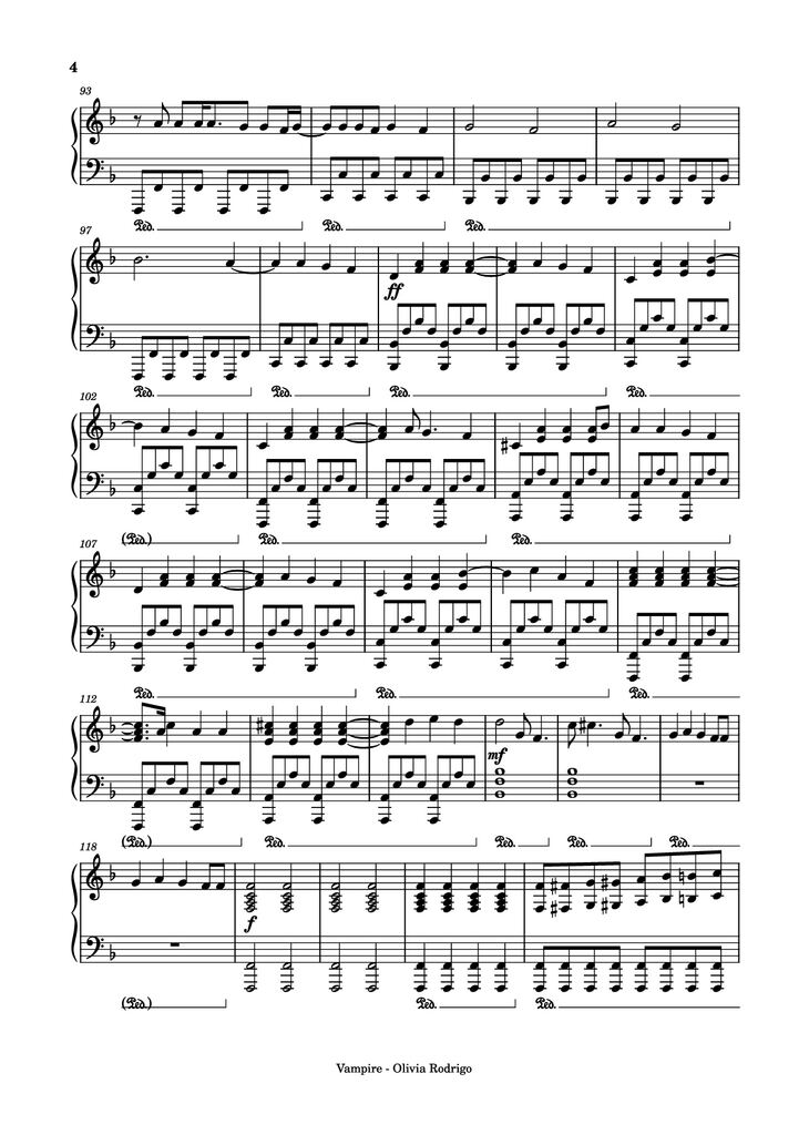 Page 4 of the piano sheet music PDF Piano - Vampire Piano by Olivia Rodrigo