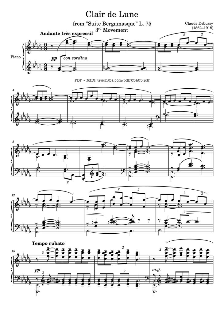 Page 1 of the piano sheet music PDF Piano - Clair de Lune Piano by Claude Debussy